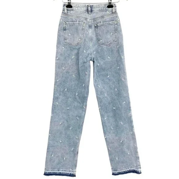 Playboy x Pacsun Raining Bunnies Sz 27 90’s Boyfriend Drop Hem Jeans 100% Cotton - Picture 6 of 8